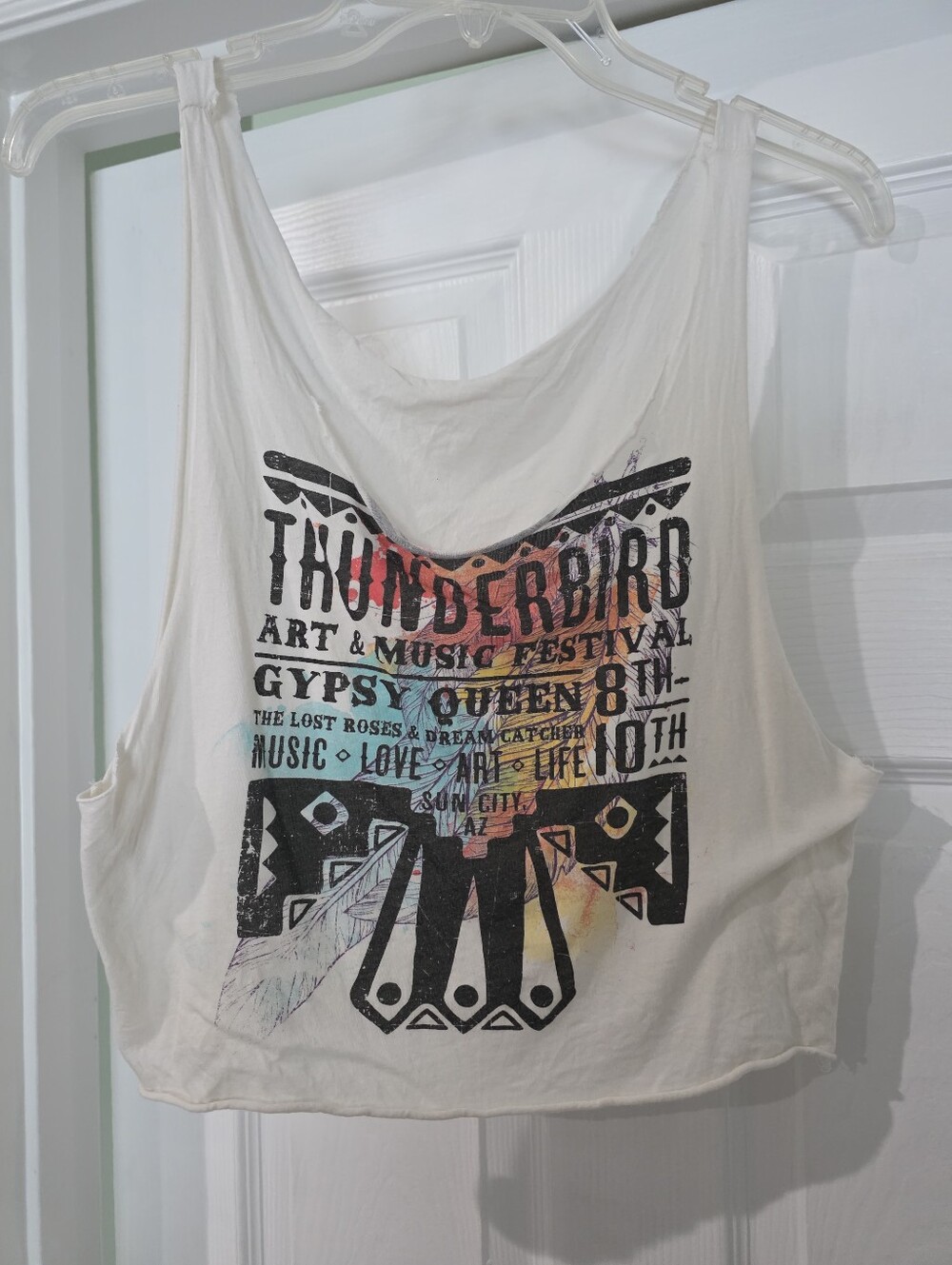 Thunderbird Graphic Cropped Tank Top - White